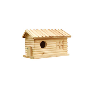 Nichoir en bois pour oiseaux de jardin, style <span class=keywords><strong>cabane</strong></span> en rondins, à suspendre, pour pinsons sauvages, en paulownia naturelle, mangeoire décorative - Product Image 2
