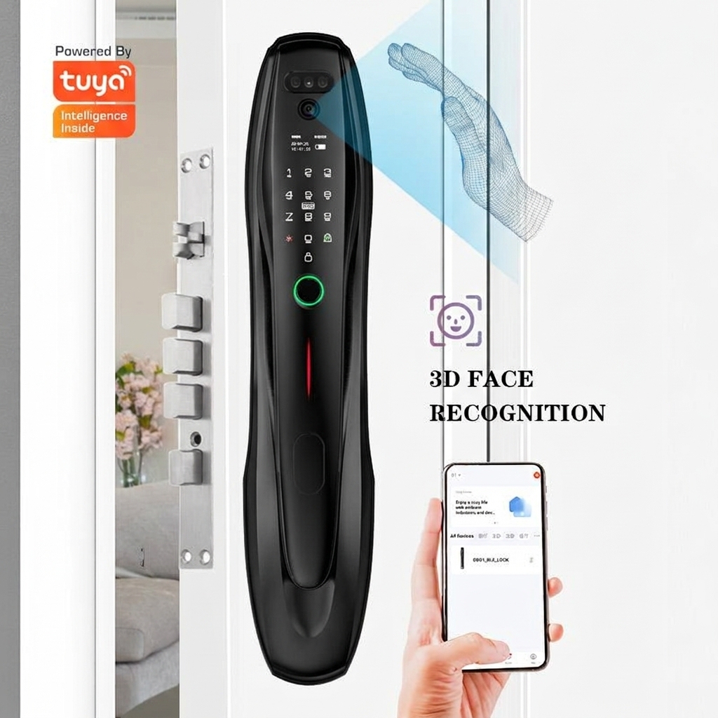 Tuya WiFi Smart Digital Door Lock with 3D Face Recognition and Camera Biological Wooden Door Smart Lock · image 3