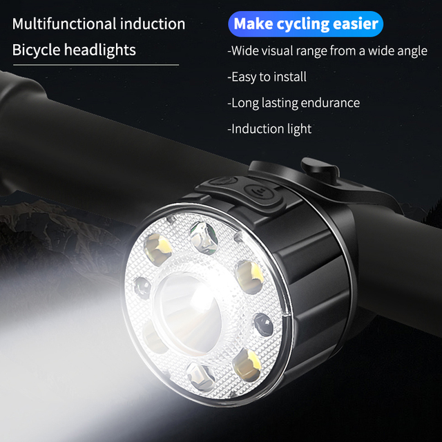 Quanxin Motion Sensor Battery Aluminum Alloy Waterproof Smart LED Bicycle Front Light Various Patterns for Night Riding Outdoor