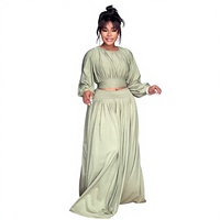 Ensemble jupe longue et chemise à manches longues style été euro-américain, taille élastique, en satin de coton et élasthanne tricoté, couleur unie, décontracté