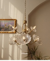 Lustre vintage en fer forgé doré avec fleurs en verre, suspension centrale, style rétro français, éclairage suspendu LED/à incandescence