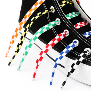 Lacets plats à carreaux de 8 mm de large, 100-<span class=keywords><strong>180</strong></span> <span class=keywords><strong>cm</strong></span>, 6 couleurs, lacets de chaussures colorés et tendance, logo personnalisé pris en charge, fabriqués en polyester - Product Image 6