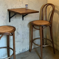 Tabouret de bar vintage en bois courbé, assise en rotin, dossier haut, chaise de bar rétro pour café et restaurant, hauteur de comptoir