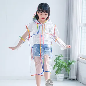 Hot Sales Boys Girls Colorful Hem Waterproof Kids EVA Clear Plastic Raincoat