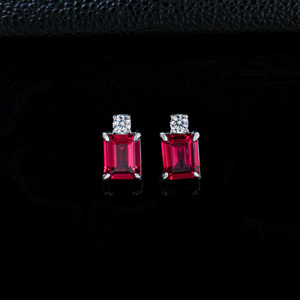 925 silver ruby earrings, <b>emerald</b> cut light luxury earrings - Product Image 4