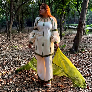 <b>Women</b> Traditional Cotton Digital Print <b>Kurta</b> Set Green Leaf Regular Fit Ankle-Length Pants Dupatta Casual Wear India Pakistan - Product Image 1