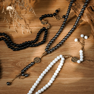 Tasbih en onyx blanc de qualité supérieure, 99 perles, pierre naturelle, perles de prière Dhikr avec pochette exclusive et boîte haut de gamme - Product Image 3