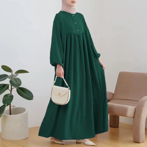 R-494 Elegantes Vestidos de Oración Islámicos de Manga Larga, Cuello Redondo, Color Sólido, Maxi Vestidos de Ramadán ODM, Caftanes para Mujer, Abaya Musulmana, Vestidos Modestos - Product Image 3