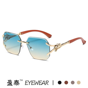 Yingtai Eyewear Frameless <b>Square</b> <b>Sunglasses</b> Metal Frame UV400 Protection Unisex Fashionable Design - Product Image 3