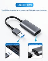 Adaptador Justlink USB 3,0 a HDMI convertidor Compatible 1080P 60Hz USB macho a HDMI hembra adaptador de tarjeta de vídeo de gráficos externos