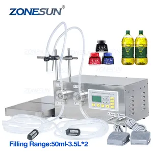 ZONESUN ZS-MP232W Magnetic Pump Double Heads Liquid Juice Edible Oil Filling And Weighing Machine Semi Automatic Bottle Filling