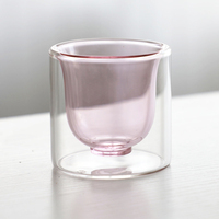Vente en gros de gobelets en verre intérieur rose à double paroi gobelet en verre borosilicate résistant à la chaleur pour café et thé au lait