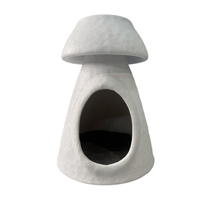 Textured White Mushroom Sculpture Cat Cave Modern Enclosed Cat <b>Bed</b> Soft Mat Living Room Decor Pet <b>House</b> - Product Image 1