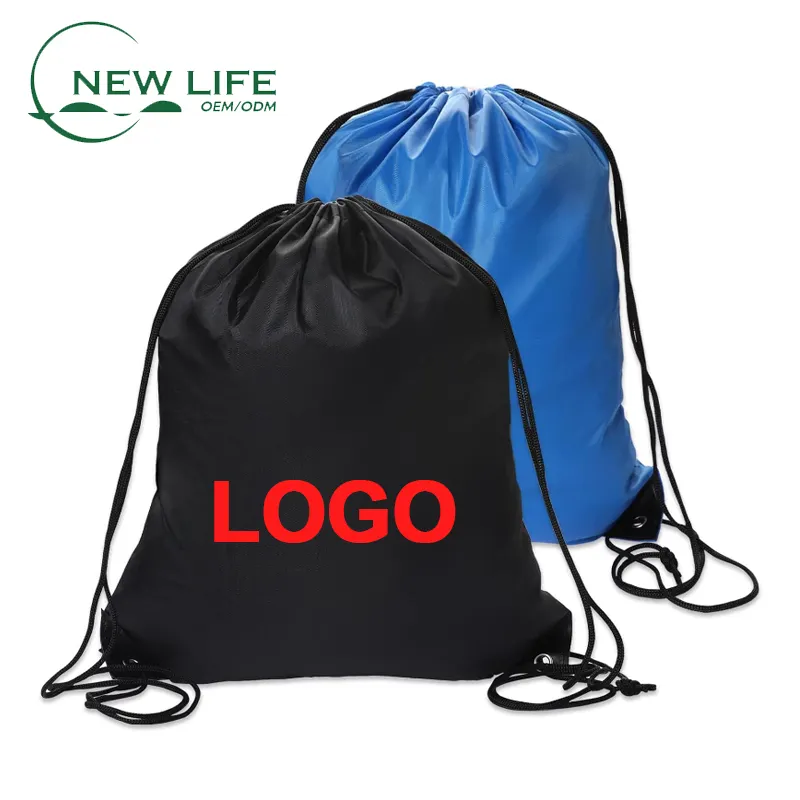 Bolsa de poliéster com logotipo personalizado 210D promoção mochilas de ginástica com cordão para academia Bolsas esportivas pretas