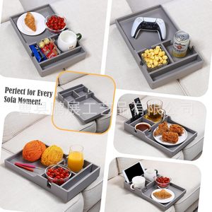 Plateau pour accoudoir de canapé avec séparateurs pour boissons et collations, boîte de rangement pour la maison, 12 pouces, en bois - Product Image 5