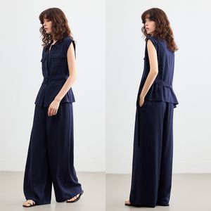 Dme Linen Suit Set Women Summer Work Commute Two Piece Lapel Top Wide Leg Pants 71.2 Lyocell 6.3 Linen - Product Image 2