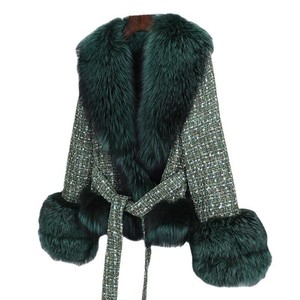 <span class=keywords><strong>RX</strong></span> classique ceinture longue Double face laine manteaux fourrure de renard garniture laine femmes dames cachemire Trench manteau avec vraie fourrure - Product Image 6