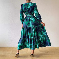 Robe longue d'été décontractée en mousseline à imprimé floral, col en V, manches longues, coupe trapèze, taille naturelle, lavable en machine