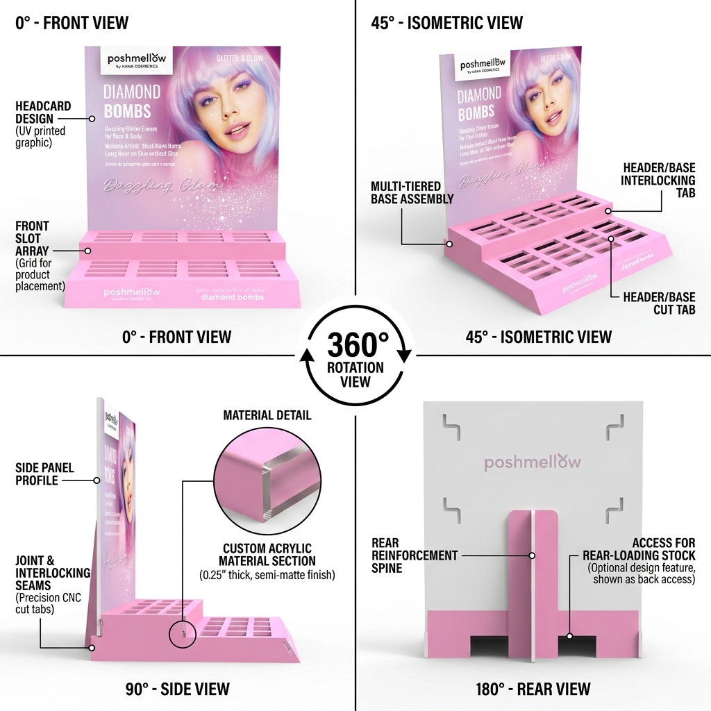 Wholesale Custom PVC Luxury Countertop Cosmetic Display Stand Skin Care Face Cream Body Cream Retail Beauty Display Rack Shop — view 3