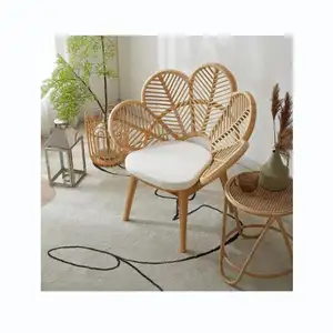 夏季室内手工天然藤花花瓣椅孔雀椅带坐垫花园户外孔雀藤椅