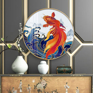 Nuovo Design pesce fai da te pittura diamante 5d pittura a olio su tela con cornice rotonda - Product Image 3