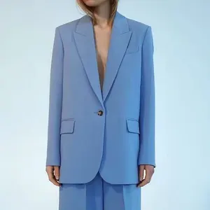 Oudina conjunto terno feminino, novidade, simples, temperamento, solto, casual, céu, azul, blazer, conjunto de duas peças