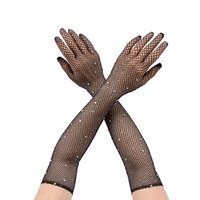 Gants longs sexy punk en résille élastique à demi-doigts avec strass, gants épais en filet avec doigts pour soirée