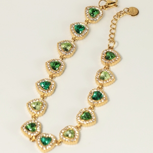Pulsera de Cristal con Corte de Corazón, Chapada en Oro de 18K, Cadena de Eslabones para Mujer, Joyería Romántica, Regalo - Product Image 1