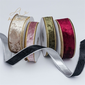 Pita Beludru Berpinggir Emas Satu Sisi 2.5cm&4cm  Dekorasi Latar Belakang Pohon Natal Buatan Tangan DIY  10 Yard/Roll Ramah Lingkungan - Product Image 2