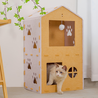 Arbre à chat en feutre, maisonnette pour chat, 90 cm, trois niveaux avec jouets pompons, mobilier d'intérieur pour chat et chaton