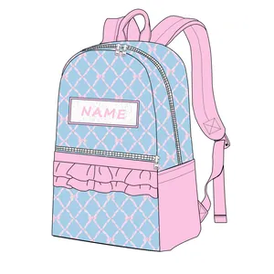 New Arrival Customized Kids School Book Bag Nice Bow Printed Monogram Girls School Backpack Waterproof Cotton Fabric Opp Bag 02