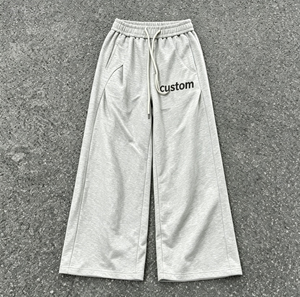 Pantalones Deportivos Personalizados para Hombre, Cintura Elástica, Gris, 100% Algodón, Estilo Casual Otoñal, Bolsillos, Logotipo en la Pierna Derecha - Product Image 1