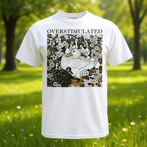 Camiseta de manga corta con cuello redondo y estampado de serigrafía con diseño de pato sobreestimulado y humor floral retro, unisex para adultos, color blanco. - Product Image 3