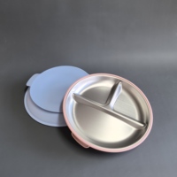 Assiette pour enfants en acier inoxydable 304 de qualité alimentaire avec logo personnalisé et manchon en silicone, bol d'alimentation pour bébé personnalisé, fabricant