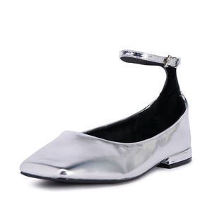 Sandales carrées argentées personnalisées pour femmes, escarpins décontractés à bride cheville pour dames, chaussures plates métalliques de bureau pour femmes - Product Image 6