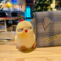 Porte-clés en peluche amusant de coq jaune de dessin animé, jouet doux, poupée en peluche, porte-clés en métal