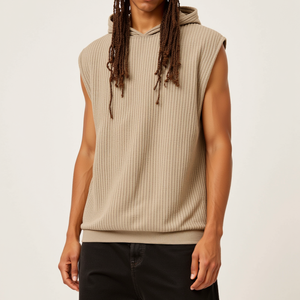 TKAN744 OEM Wholesale Bulk <b>Black</b> Blank Plain <b>Hoodies</b> Manufacture Drop Armhole Custom Sleeveless Gym Hoodie <b>for</b> <b>Men</b> - Product Image 2