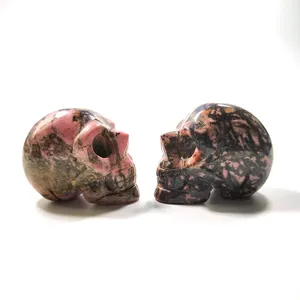 Cheap wholesale 2 inch hand made natural healing gemstone rhodonite jasper carved decorative skulls for sale Crafts