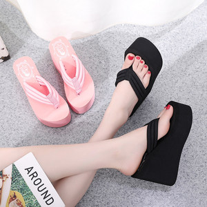 Infradito da donna per esterni, sandali estivi alla moda da spiaggia, versatili, con zeppa alta e plateau, alla moda, con tacco alto - Product Image 1