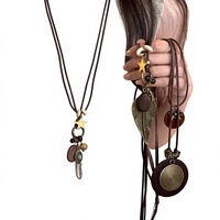 Nouveau collier en alliage à longues plumes de style zen chinois pour femme, chaîne de pull superposée de style ethnique vintage, nouvel accessoire bohème