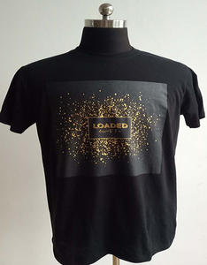 Camiseta <span class=keywords><strong>de</strong></span> Alta Calidad con Estampado <span class=keywords><strong>de</strong></span> Lámina Dorada Personalizada, Camisetas Negras <span class=keywords><strong>de</strong></span> Algodón Peinado con Estampado Brillante Dorado para Hombre - Product Image 4