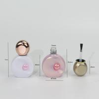 Botol Kaca Gel Kuku Huanyu KY118 12ml Warna Pink Putih dengan Cetakan Sutra Lingkaran, Dilengkapi Kuas dan Tutup, Botol Cat Kuku Kosong