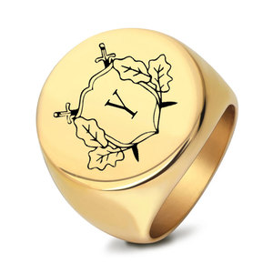 Bague ronde rétro en acier titane avec motif épée double laser et feuille, pour femme, 22 mm, bijou cadeau - Product Image 5