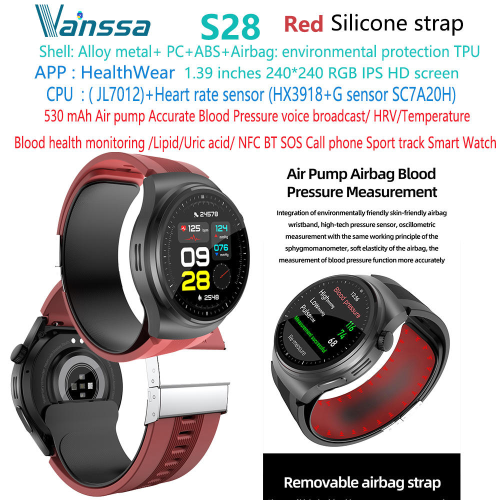 Montre intelligente ECG de pression artérielle de santé rouge S28