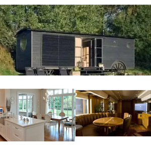 Moderna caravana de acero para 4 personas, negra, con cocina extraíble, suelo de madera y diseño cómodo. - Product Image 1