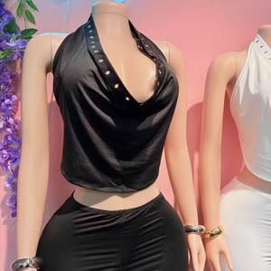 Ensemble haut dos nu et pantalon court couleur unie 2026 avec découpes sexy - Tenue deux pièces pour femme - Product Image 5