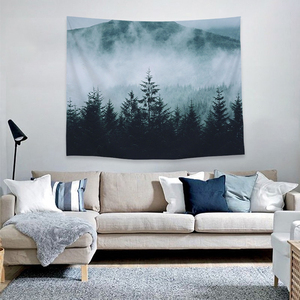Misty bosque tapiz bosque de árboles con la montaña tapiz blanco y negro fantástico niebla mágica tapiz - Product Image 3