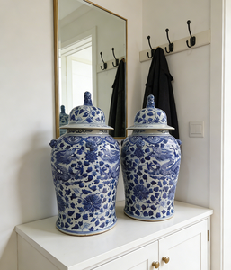 Jarra General de Porcelana Azul y Blanca de la Dinastía <span class=keywords><strong>Ming</strong></span> con Patrón de Dragón y Cabeza de Bestia, Adorno Coleccionable de Cerámica Vintage para Decoración del Hogar - Product Image 5