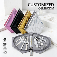 Coupe-ongles professionnels en acier inoxydable en forme de diamant, ensemble de 7 pièces, étui en cuir, coupe-ongles pour usage domestique, ensemble de manucure