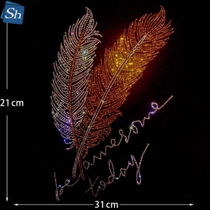 Transferência Termocolante de Strass com Pena de Pavão Brilhante e Motivo Floral Azul Royal e Vermelho Rubi para Decoração DIY de Vestidos de Noite, Atacado - Product Image 3